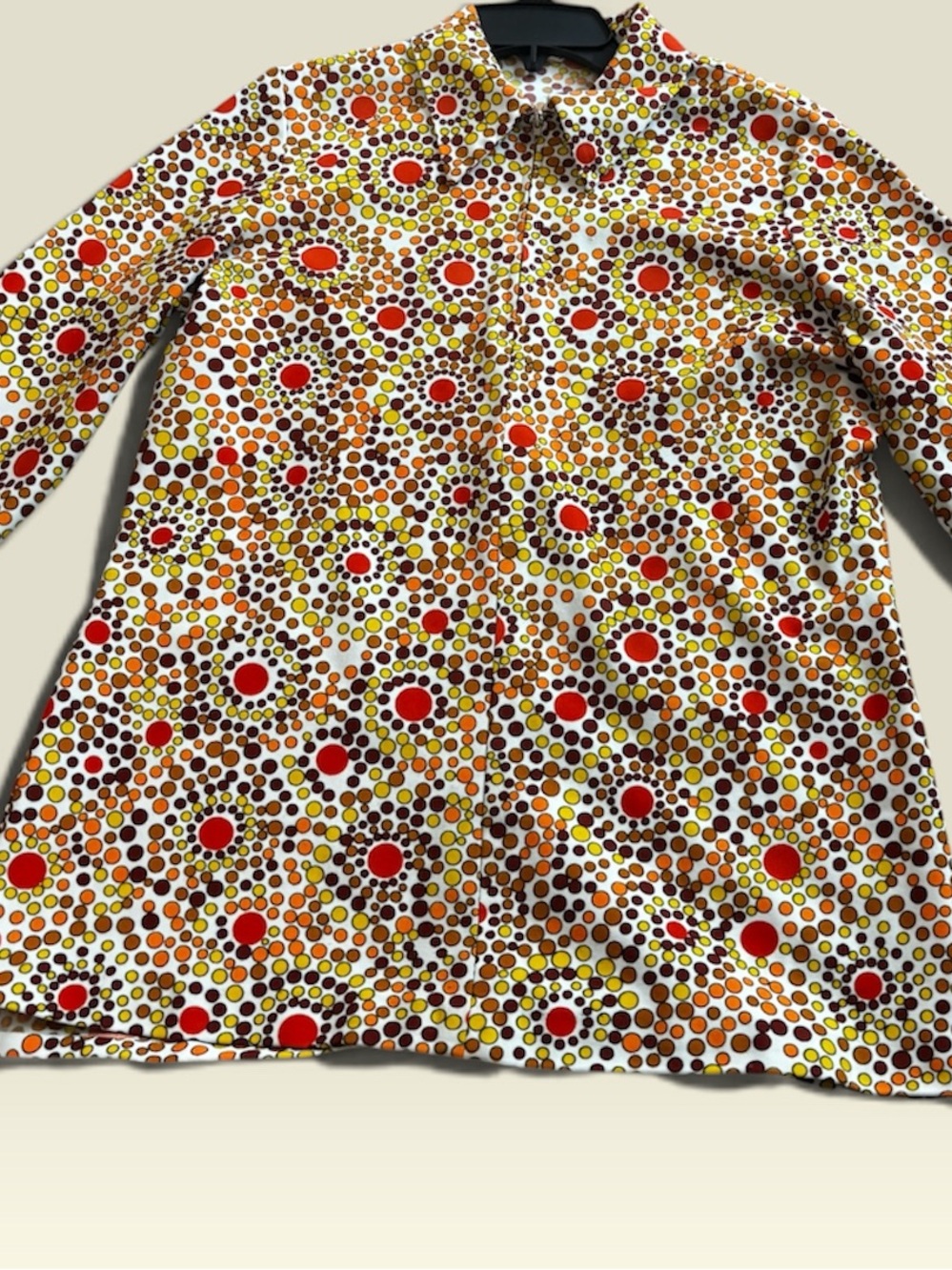 Vintage 70s Sears roebuck zip front Retro Dot Print Long Sleeve Shirt